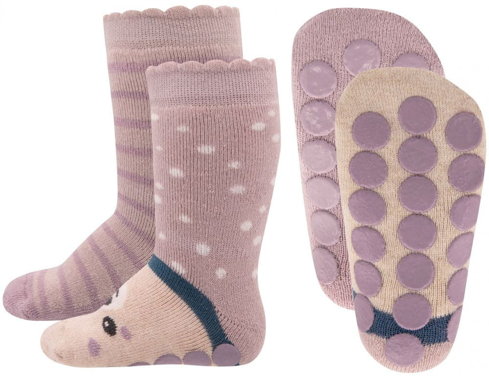 EWERS 2pack dívčích protiskluzových ponožek ABS 225085_1 růžová 18-19