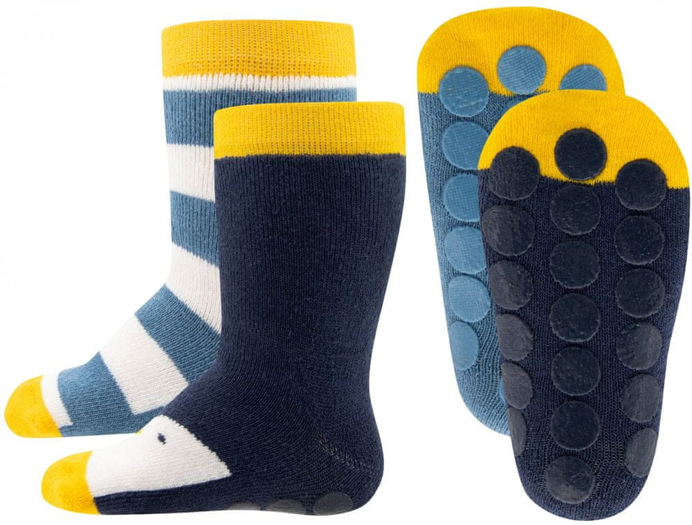 EWERS 2pack chlapeckých protiskluzových ponožek s tučňákem 225086 žlutá/modrá 17-18