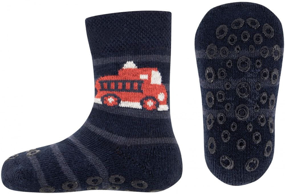 EWERS chlapecké lezoucí protiskluzové ponožky s hasičským autem 225092 modrá 17-18