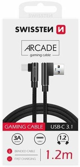 SWISSTEN Textilní datový kabel ARCADE USB / USB-C 1,2 m 71528000, černý