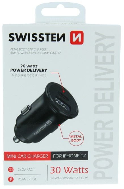 SWISSTEN CL adaptér Power Delivery 20 W iPhone 12 20119100, černý