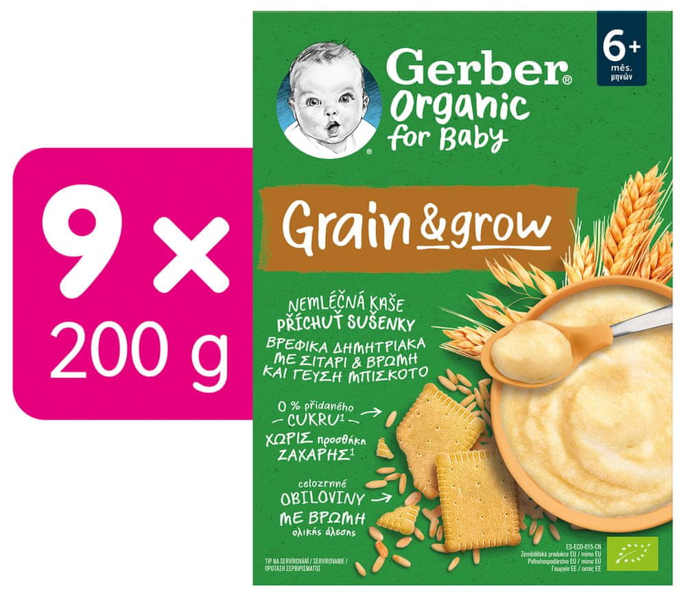 Levně Gerber Organic nemléčná kaše s příchutí sušenky 9x200 g