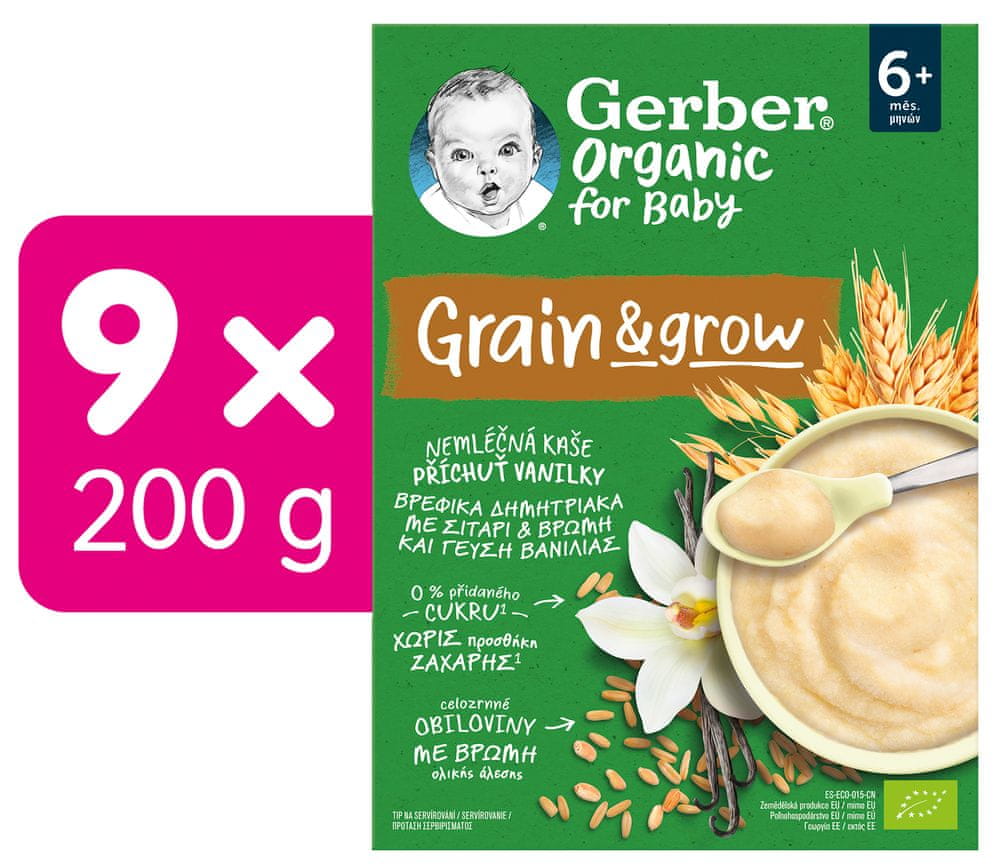 Levně Gerber Organic nemléčná kaše s příchutí vanilky 9x200 g