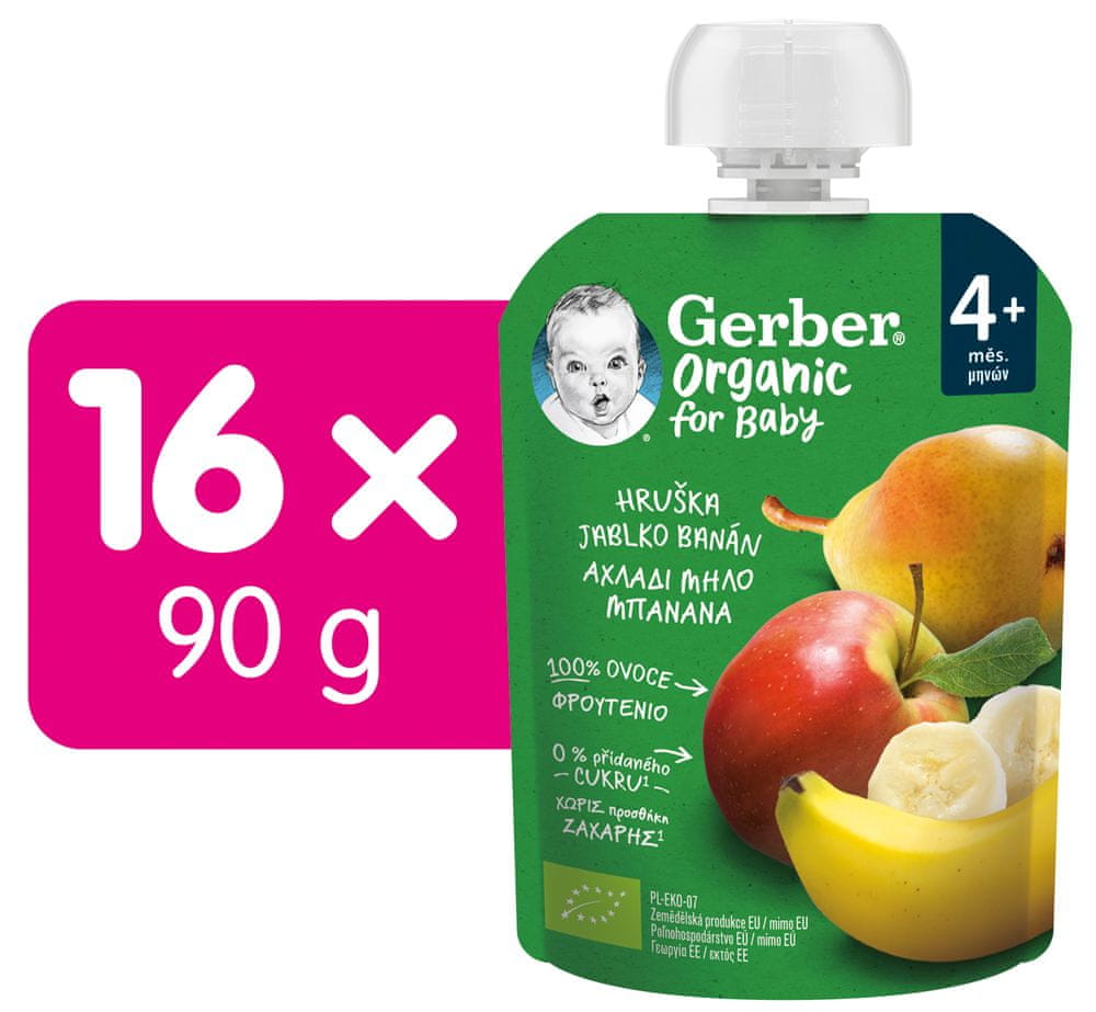 Levně Gerber Organic kapsička hruška, jablko a banán 16x90 g