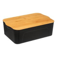 5five Plastový úložný box s bambusovým víkem, 13,5 L, černý
