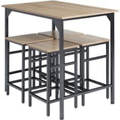 tectake Bistro stolní set Edinburgh 4+1 - Industrial světlé dřevo, dub Sonoma