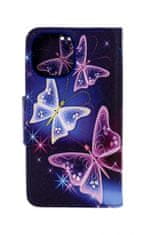 TopQ Pouzdro iPhone 13 mini knížkové Modré s motýlky 66415