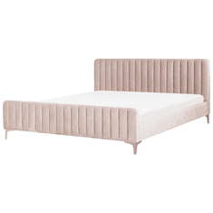 Beliani Čalouněná postel s roštem 180 x 200 cm sametová růžová LUNAN