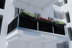 Balkonová zástěna - ratan, výška 100 cm, černá s očky