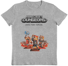CurePink Dětské tričko Minecraft: Dungeons (11-12 let) šedá bavlna