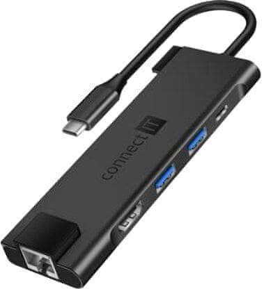 Connect IT Multi5in1 USB-C hub, 5v1 (USB-C,2xUSB-A,HDMI,RJ45),externí, černá