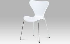 Autronic Jídelní židle, bílý plastový výlisek s dekorem dřeva, kovová chromovaná čtyřnohá AURORA WT