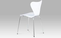Autronic Jídelní židle, bílý plastový výlisek s dekorem dřeva, kovová chromovaná čtyřnohá AURORA WT