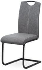 Autronic Jídelní židle, potah šedá látka, bílé prošití, kovová podnož, černý matný lak DCL-612 GREY2