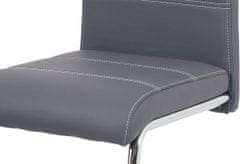 Autronic Jídelní židle, potah šedá ekokůže, bílé prošití, kovová pohupová podnož, chrom HC-481 GREY