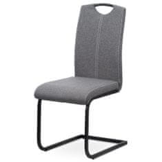 Autronic Jídelní židle, potah šedá látka, bílé prošití, kovová podnož, černý matný lak DCL-612 GREY2