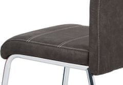 Autronic Jídelní židle, potah šedá látka COWBOY v dekoru vintage kůže, bílé prošití, kovo HC-486 GREY3