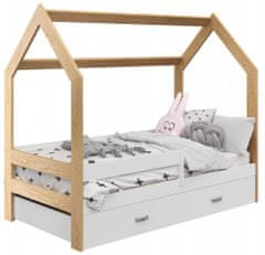 eoshop Dětská postel Domek 80x160 cm D3, rošt ZDARMA - borovice, zábrana: bílá, úlož. prost: bez, matrace: bez matrace