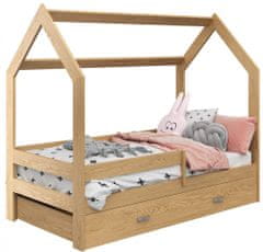 eoshop Dětská postel Domek 80x160 cm D3, rošt ZDARMA - borovice, zábrana: borovice, úlož. prost: bez, matrace: s matrací