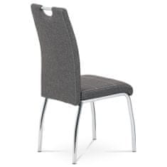 Autronic Jídelní židle, potah šedá látka, bílé prošití, kovová 4nohá chromovaná podnož HC-485 GREY2