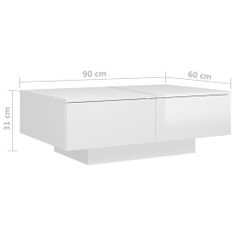Greatstore Konferenční stolek bílý vysoký lesk 90 x 60 x 31 cm dřevotříska