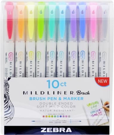 Zebra Štětcové fixy "Mildliner Brush & Marker", 10 barev, oboustranný, 79101