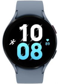 Samsung Galaxy Watch 5, 44mm okosóra nagyteljesítményű okosóra nagy teljesítményű akkumulátor hosszú üzemidő katonai szabvány, vízálló, multisport, pulzusfigyelés, GPS, Glonass, alvásfigyelés, hosszú akkumulátor üzemidő Wifi kapcsolat Bluetooth 5.2 hívás funkció alumínium test professzionális mérőszámok edzés funkciók sportmódok minőségi anyag MIL-STD- 810G katonai szabvány az okosóra kompakt méretei tartós kialakítás okos funkciók erőteljes okosóra Google Pay belső memória zafírüveg 5ATM IP68 vízálló, edzett üveg