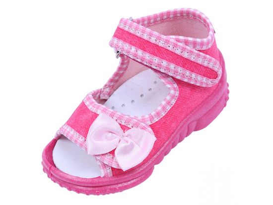sarcia.eu Růžové sandály na suchý zip s mašlí LEMIGO