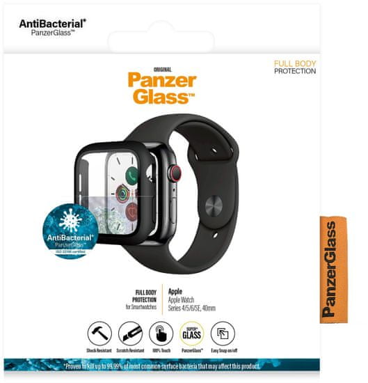 PanzerGlass ochrana obrazovky pro Apple Watch 4/5/6/SE, 40mm, Full Body, černá