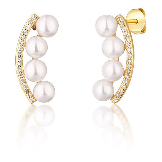 JwL Luxury Pearls Pozlacené náušnice s říčními perlami a zirkony JL0745