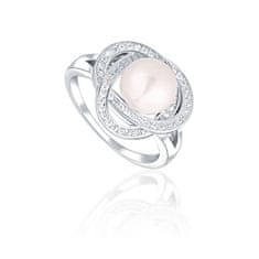 JwL Luxury Pearls Okouzlující prsten s pravou perlou a zirkony JL0759 (Obvod 54 mm)