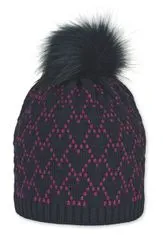 Sterntaler čepice dívčí, pletená, modrá, růžový vzor, kožešinová bambule, 4722111, 55
