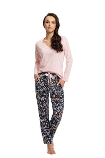 Luna Dámské pyžamo LUNA 614 růžová / kalhoty s tmavými květy XL