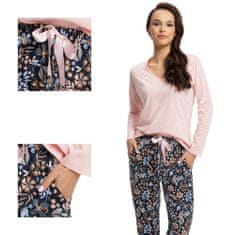 Luna Dámské pyžamo LUNA 614 růžová / kalhoty s tmavými květy XXL