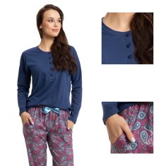 Luna Dámské pyžamo LUNA 617 tmavě modry polo zapínání / modré paisley kalhoty 3XL