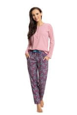 Luna Dámské pyžamo LUNA 617 růžová polo zapínání / modré paisley kalhoty 3XL