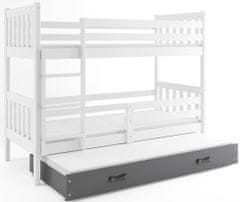 Importworld Dětská patrová postel Miloslava – 3 sosoby 80x190 s výsuvnou přistýlkou – Bílá, Grafit