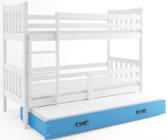 Importworld Dětská patrová postel Miloslava – 3 sosoby 80x190 s výsuvnou přistýlkou – Bílá, Modrá