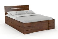 eoshop Dřevěná postel se šuplíky Sandemo High Drawers, borovice (Rozměr: 140x200 cm, Barva: Ořech)