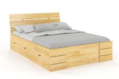 eoshop Dřevěná postel se šuplíky Sandemo High Drawers, borovice (Rozměr: 140x200 cm, Barva: Přírodní)