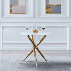 BPS-koupelny Jídelní stůl/kávový stolek, bílá / gold chrom zlatý, průměr 80 cm, DONIO