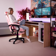 KONDELA Kancelářské / herní křeslo s RGB LED podsvícením, růžová / bílá, JOVELA