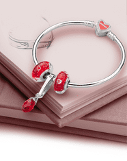 Emporial stříbrný náramek na přívěsky Zamilované červené srdce 4011 Velikost: 17 cm