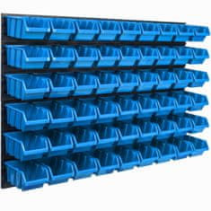 botle Nástěnný panel na nářadí 115 x 78 cm s 54 ks. Krabice závěsný Modré Boxy Skladovací systém