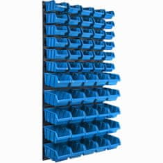 botle Nástěnný panel na nářadí 57,6 x 117 cm s 55 ks. Krabice závěsný Modré Boxy Skladovací systém