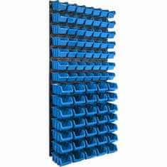 botle Nástěnný panel na nářadí 57,6 x 117 cm s 81 ks. Krabice závěsný Modré Boxy Skladovací systém