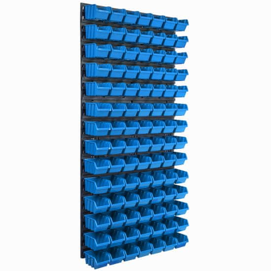 botle Nástěnný panel na nářadí 57,6 x 117 cm s 98 ks. Krabice závěsný Modré Boxy Skladovací systém