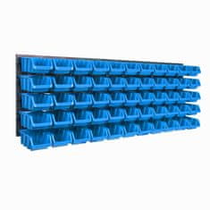 botle Nástěnný panel na nářadí 115 x 39 cm s 55 ks. Krabice závěsný Modré Boxy Skladovací systém