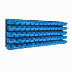 botle Nástěnný panel na nářadí 115 x 39 cm s 70 ks. Krabice závěsný Modré Boxy Skladovací systém