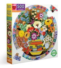 eeBoo Kulaté puzzle Fialový ptáček s květinami 500 dílků